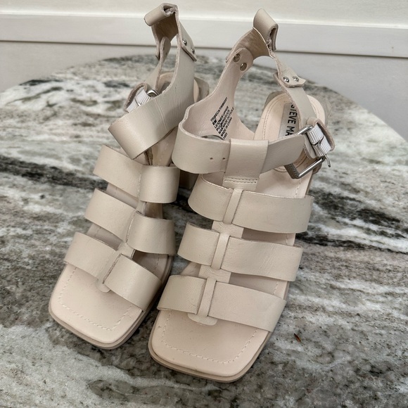 Tribeca Strappy Heel Sandal, Chunky Block Heel, Cream Color - Y2K - Picture 3 of 8